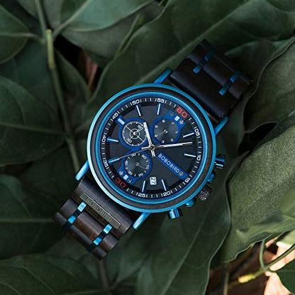 BOBO BIRD Mens Wooden Watch: GS018-6A Stylish Blue Wood – Side View
