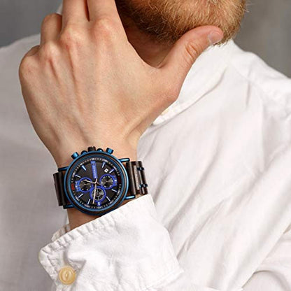 BOBO BIRD Mens Wooden Watch: GS018-6A Stylish Blue Wood – Close-up Detail