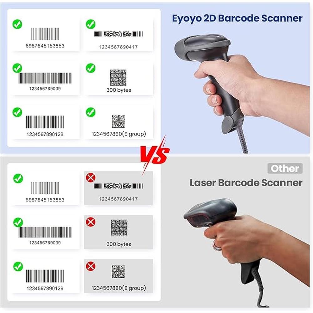 Scanner Code: Eyoyo EHYH2 Handheld USB 2D Barcode Scanner – Side View