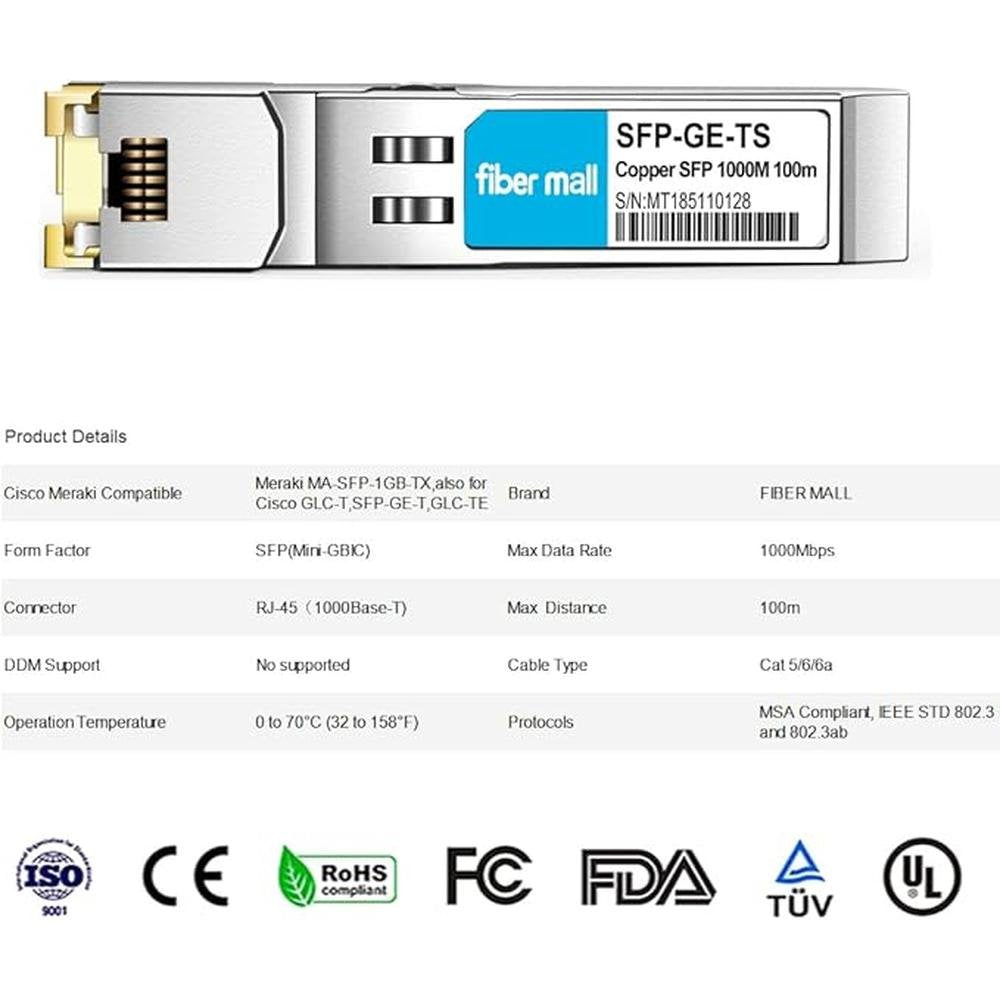 SFP to RJ45 for Cisco Meraki MA-SFP-1GB-TX 1000Base-T – Packaging