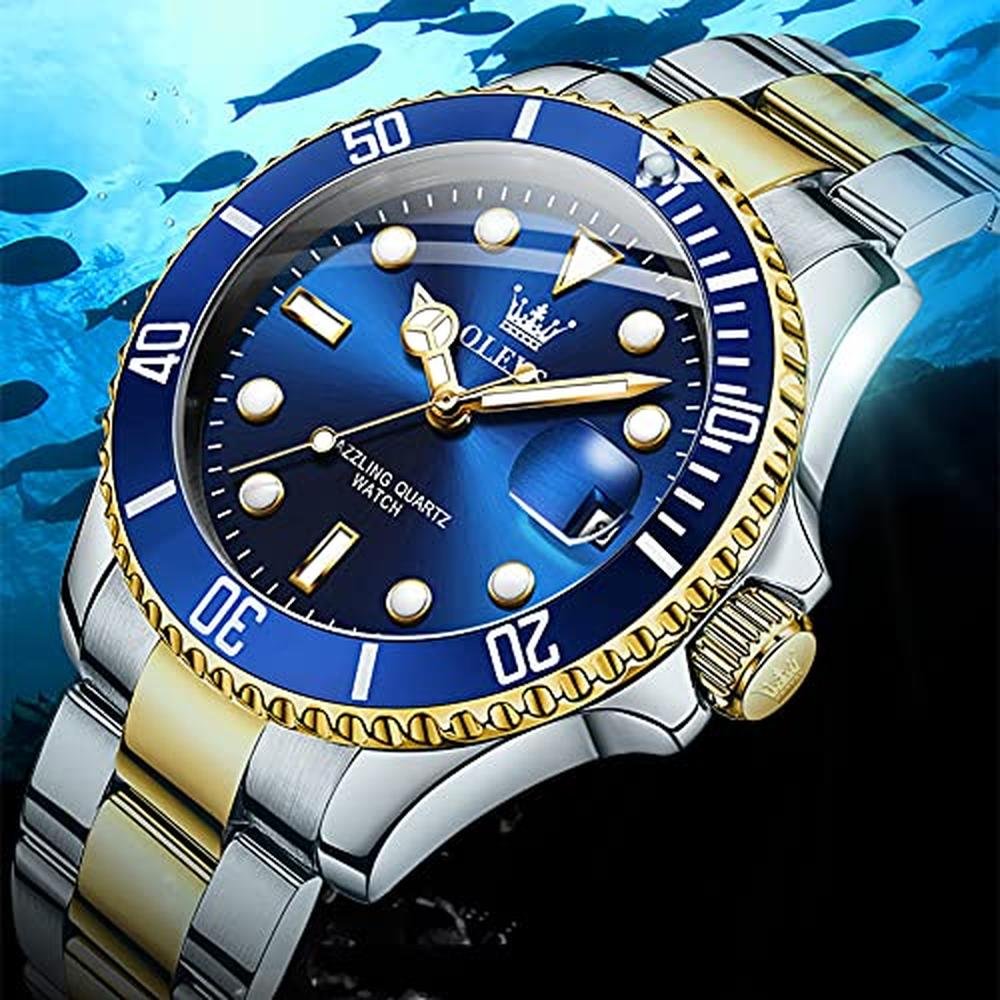 Watch Men: OLEVS Gold Stainless Steel Watch Blue Face – Packaging