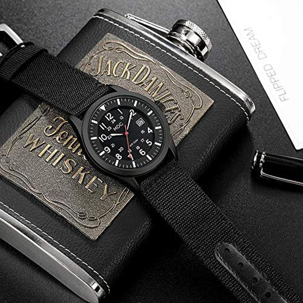 Waterproof Watch: Black Military Analog Wrist Watch 5ATM – Close-up Detail