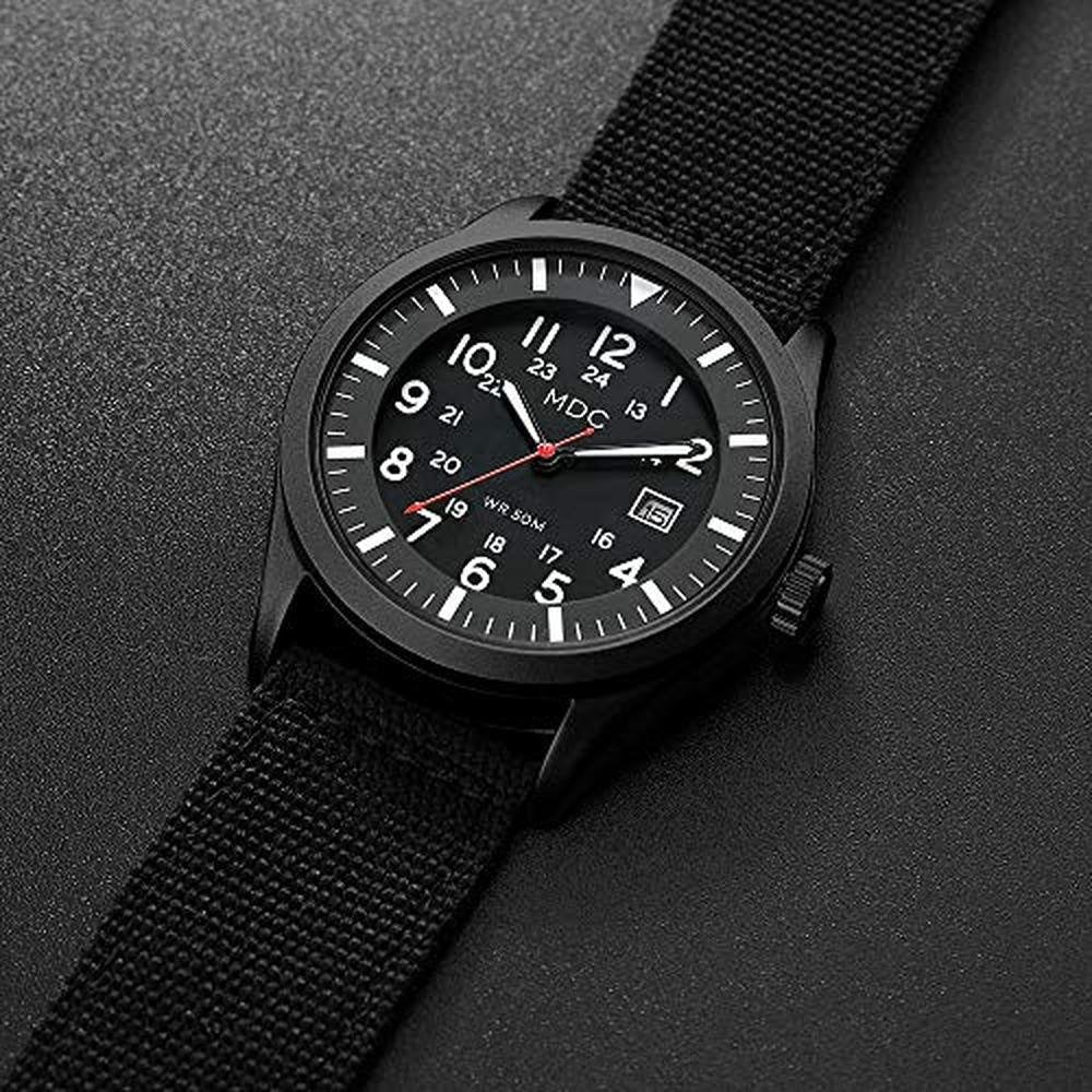Waterproof Watch: Black Military Analog Wrist Watch 5ATM – In Use