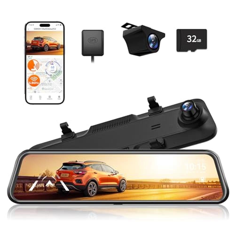 Mirror Rear View Camera: WOLFBOX G840H 12'' Dash Cam with – Front View