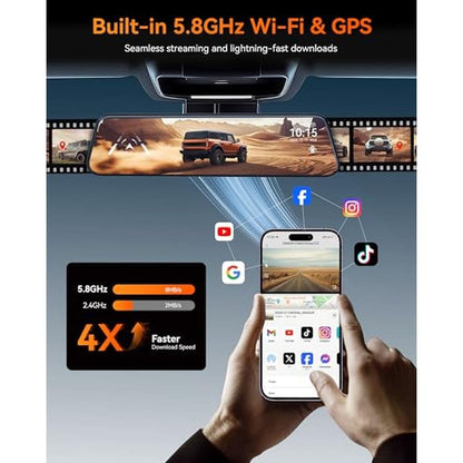 Mirror Rear View Camera: WOLFBOX G840H 12'' Dash Cam with – In Use
