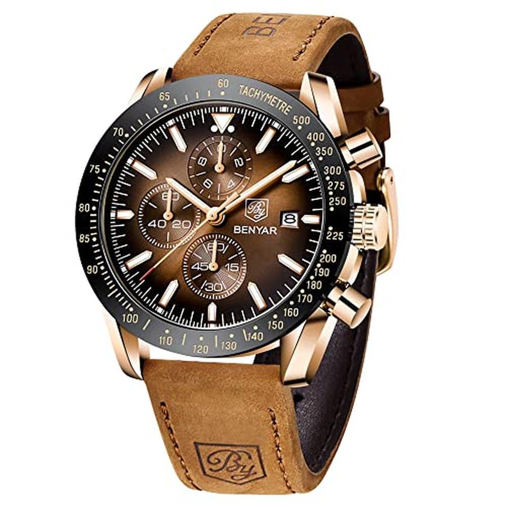 Watches Men: BY BENYAR Analog Quartz Chronograph Waterproof – Front View