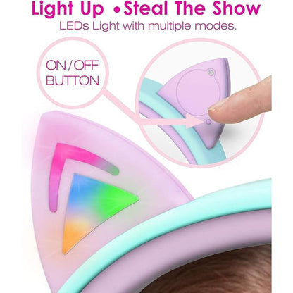 FosPower Kids Headphones with LED Cat Ears (85dB Safe – Side View
