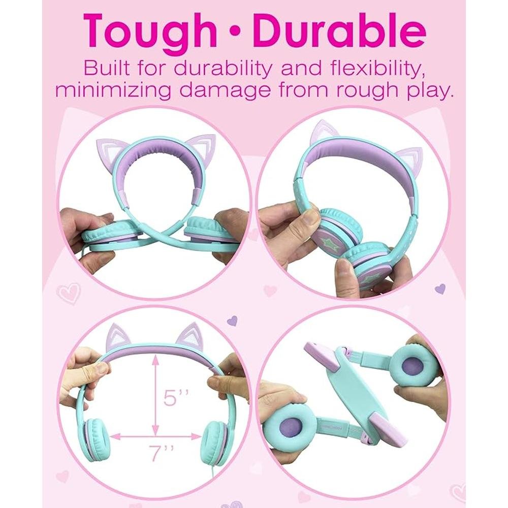 FosPower Kids Headphones with LED Cat Ears (85dB Safe – Packaging