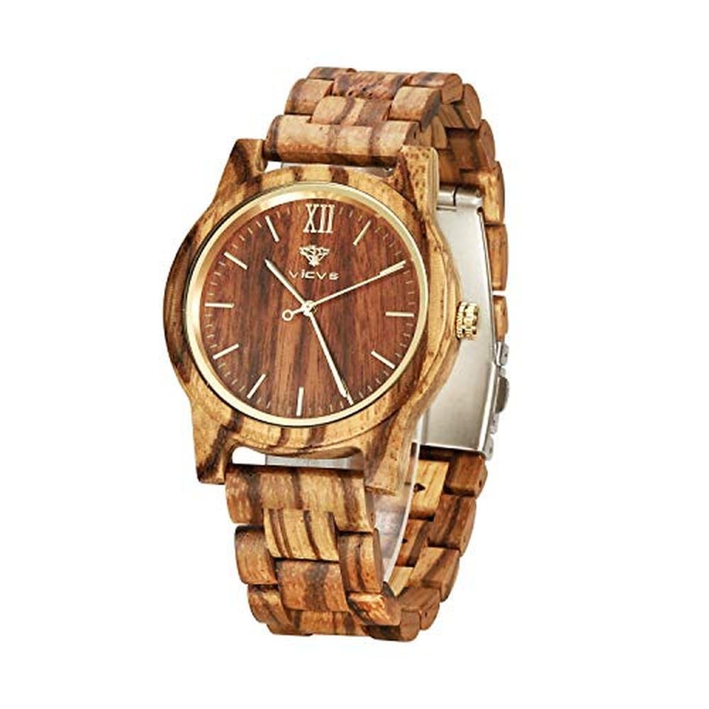 VICVS Wooden Watches: Natural Walnut & Olive Wood – Front View