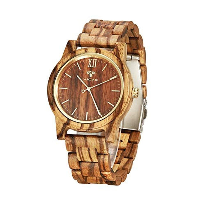 VICVS Wooden Watches: Natural Walnut & Olive Wood – Front View