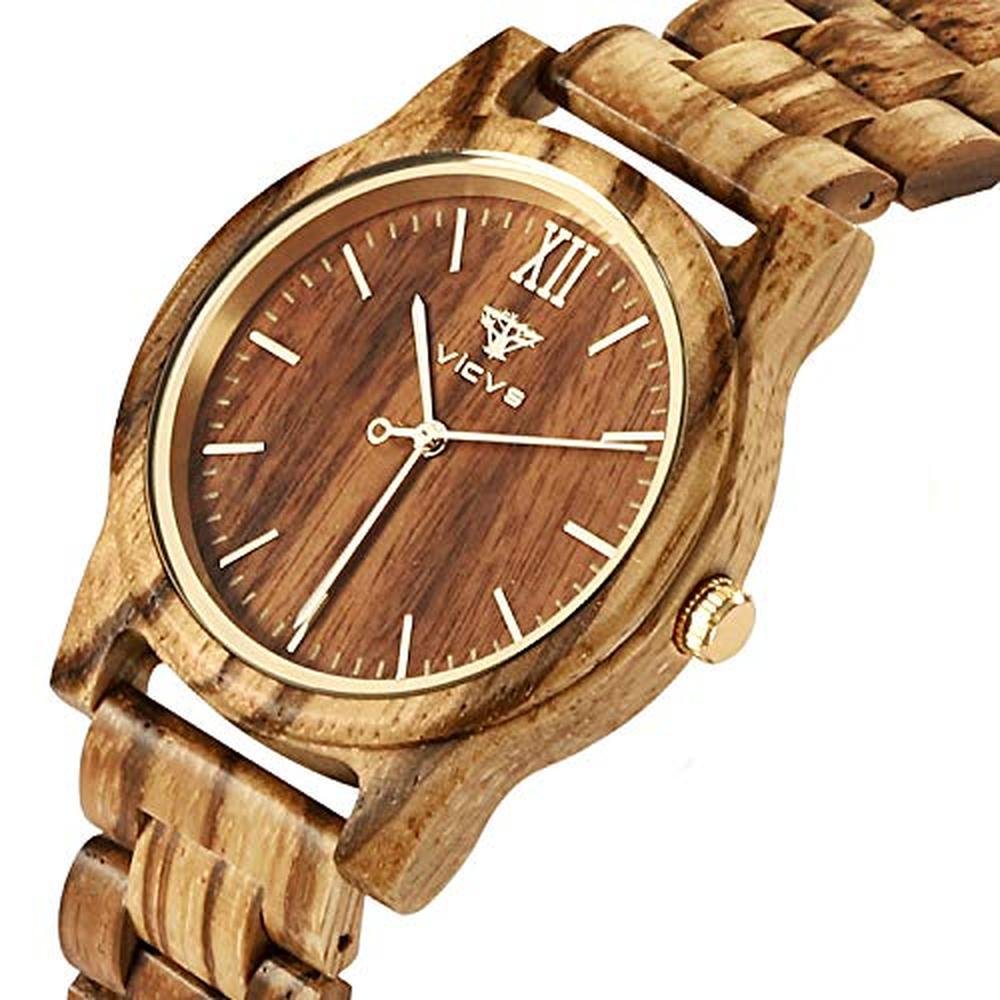 VICVS Wooden Watches: Natural Walnut & Olive Wood – Side View