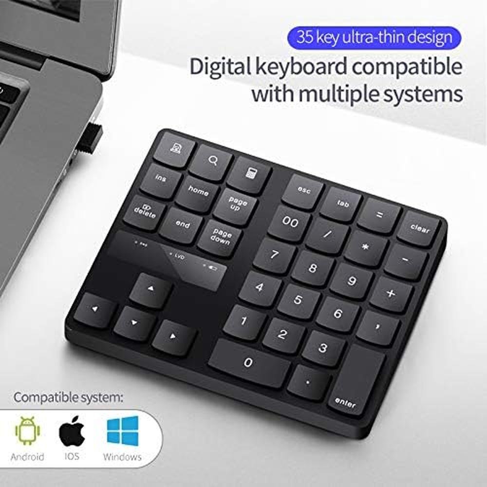 Numeric Keypad: 35 Keys Portable USB Wireless Numeric – Side View