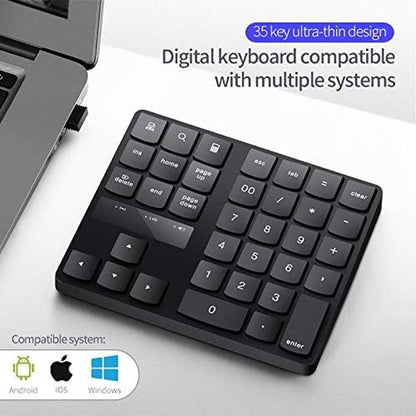 Numeric Keypad: 35 Keys Portable USB Wireless Numeric – Side View