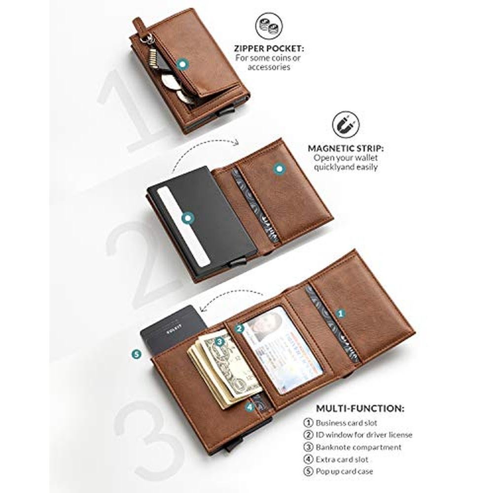 Vulkit Wallet: VULKIT Pop up Wallet Genuine Leather RFID – Side View
