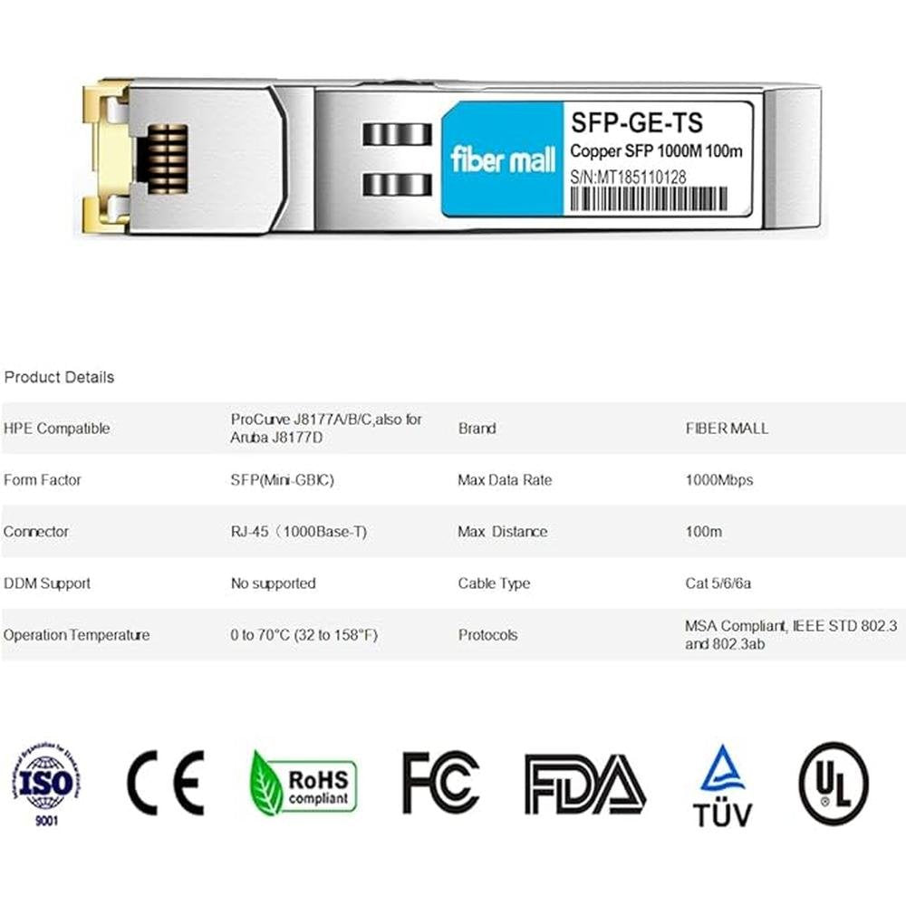 SFP to RJ45 for HPE Aruba J8177D Procurve J8177C J8177A – Side View