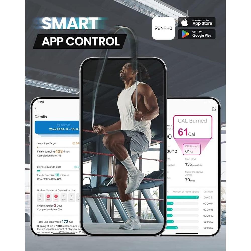 Rope Jump: Renpho Smart Jump Rope App Data Storage Tracking – Side View