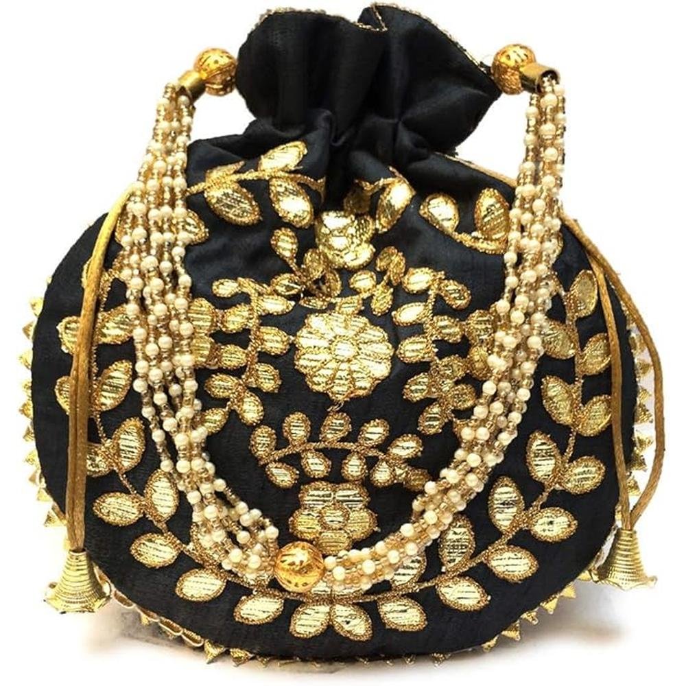 Jewelry Coin Pouch Gotta Patti Work Potli Bag for Women – Front View