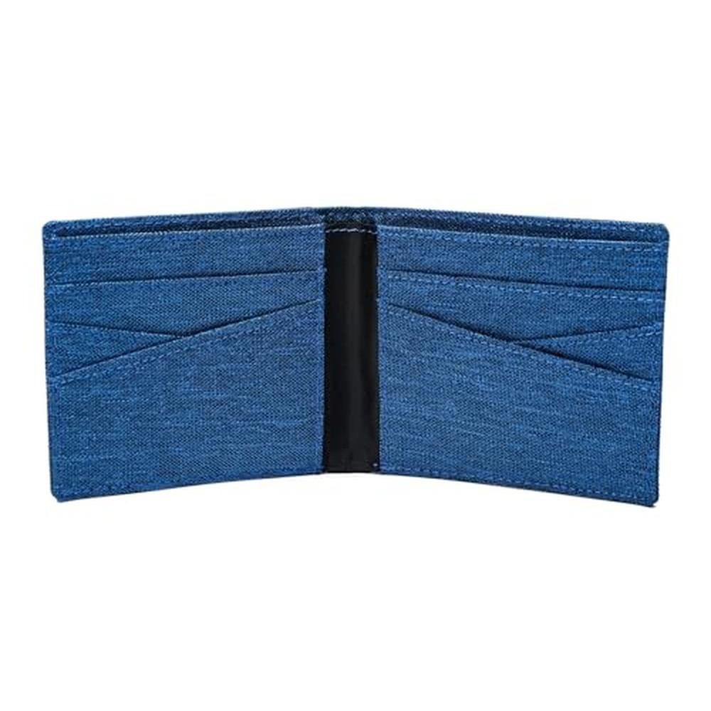 Lanyani Mens Wallets: Bifold RFID Blocking Minimalist Blue – Side View
