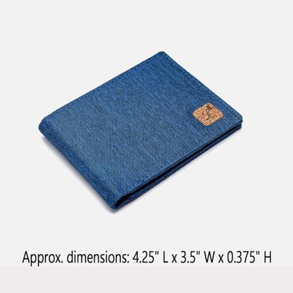 Lanyani Mens Wallets: Bifold RFID Blocking Minimalist Blue – In Use