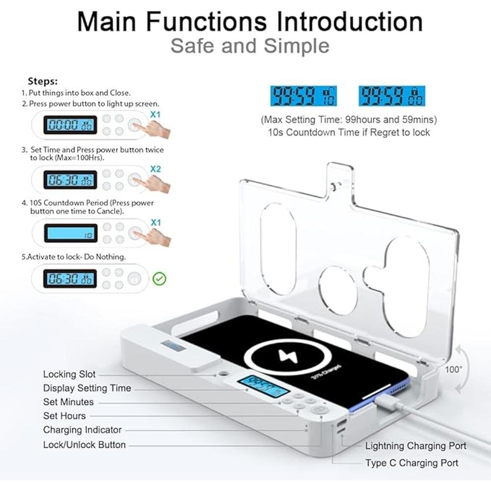 Portable Smart Auto Phone Timer Lock Box for iPhone and – Side View