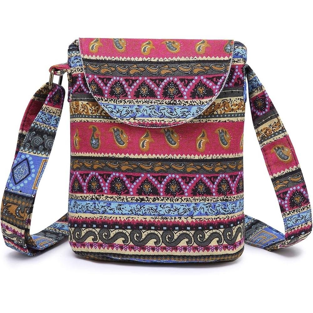 OPQRSTU Women's Retro Small Size Canvas Shoulder Bag Hippie – Front View