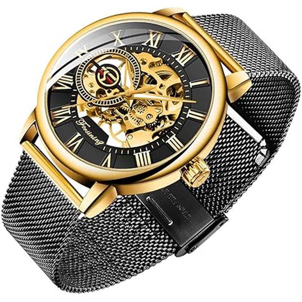 Dentily Men's Skeleton Watch: Classic Roman Numeral – Front View