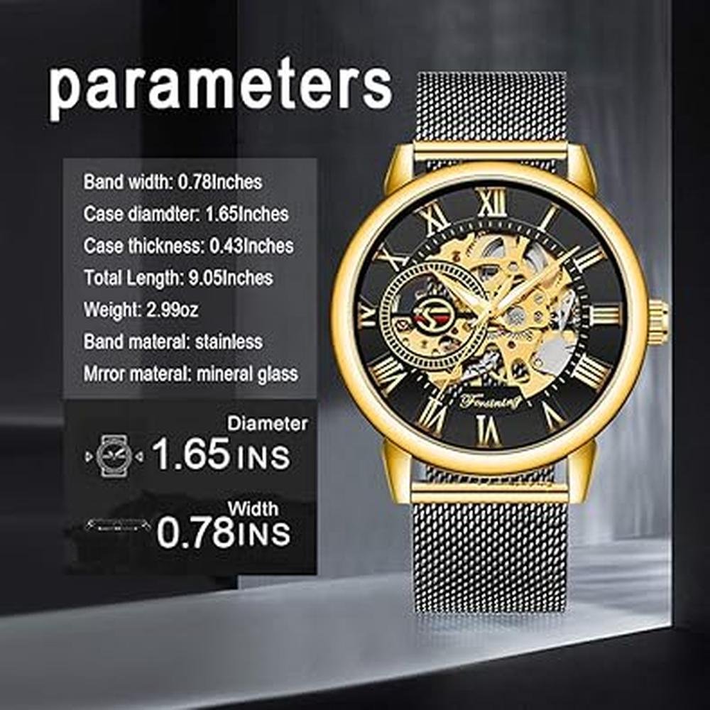 Dentily Men's Skeleton Watch: Classic Roman Numeral – Close-up Detail