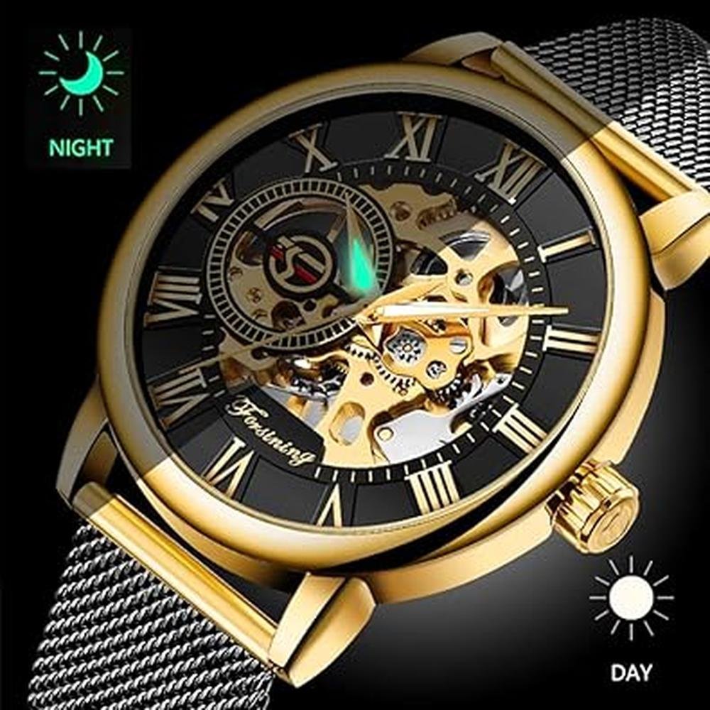 Dentily Men's Skeleton Watch: Classic Roman Numeral – In Use
