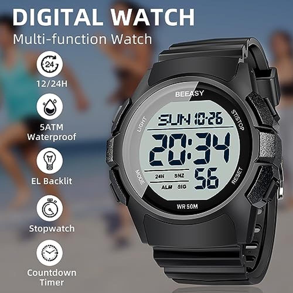 Watch Men: Beeasy Men Digital Sports Watch Waterproof – Close-up Detail
