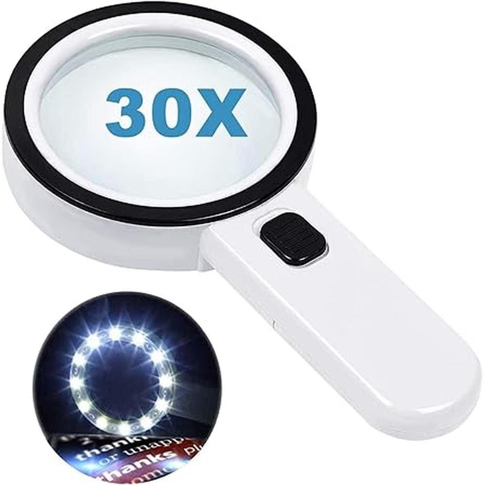 Glass Magnifying: Nazano Handheld Illuminated Magnifier 30x – Front View
