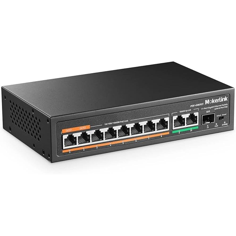 MokerLink 11 Port Gigabit PoE Switch with 8 PoE+ Port – Front View
