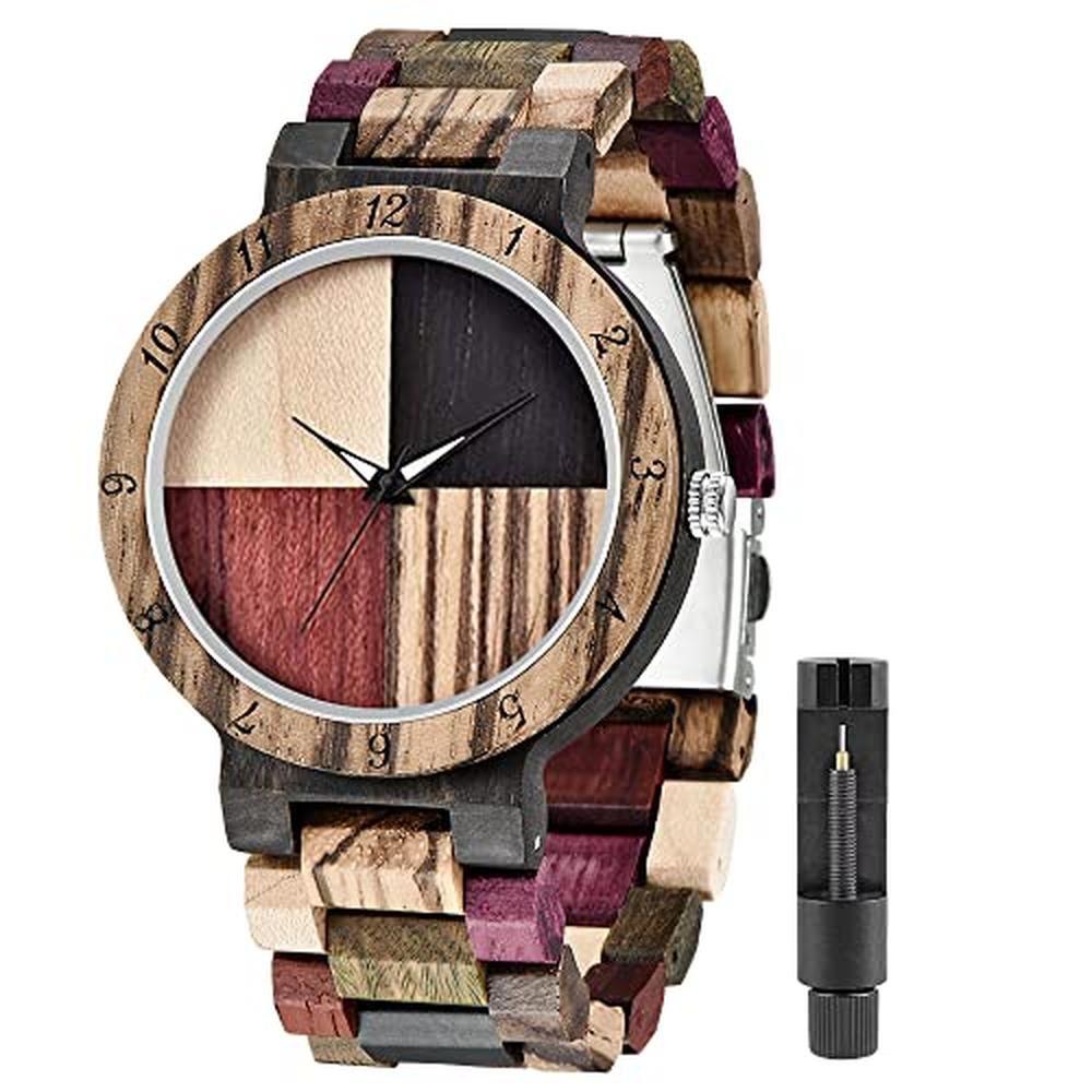 Men Watch: Tiong Q1004 Handmade Colorful Bamboo Wood Watch – Front View