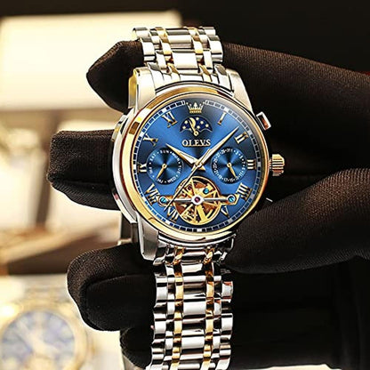 Luxury Men's Watch: OLEVS Automatic Mechanical Skeleton – Side View