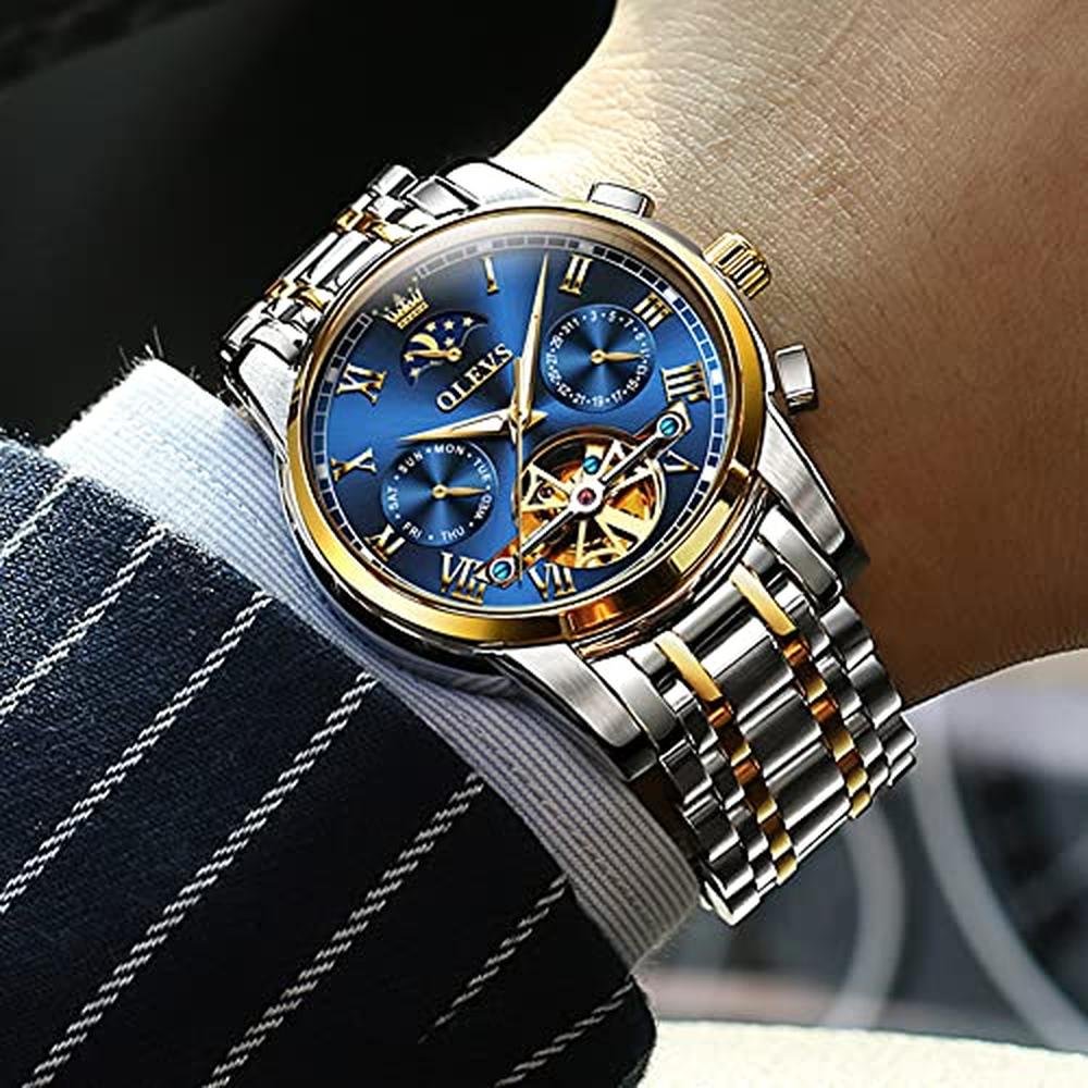 Luxury Men's Watch: OLEVS Automatic Mechanical Skeleton – Close-up Detail