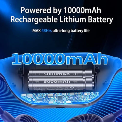 HandFan: 10000mAh Portable Neck Fan Rechargeable 48hrs – Side View