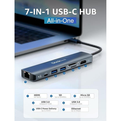 dockteck 7-in-1 USB C Hub with 4K 60Hz HDMI – Side View