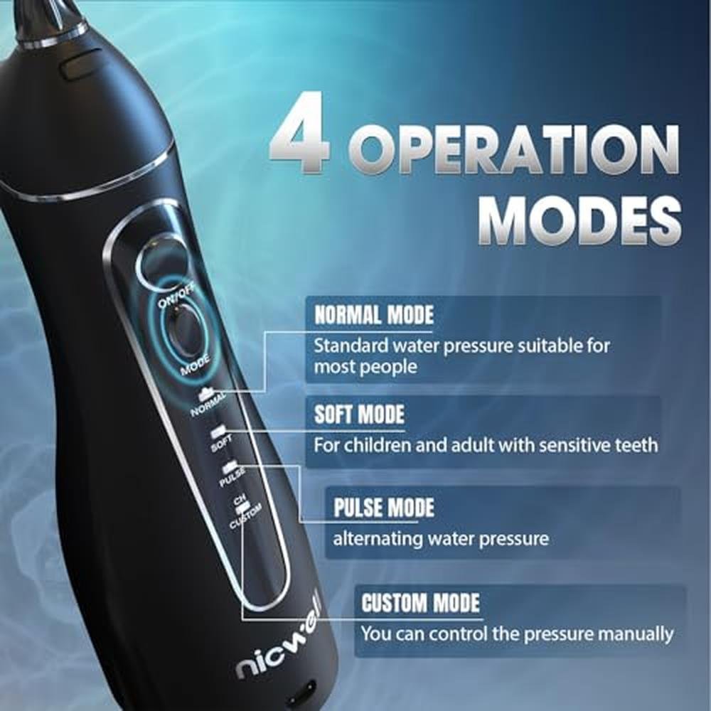 Nicwell Water Dental Flosser: Cordless Portable 4 Modes – Close-up Detail