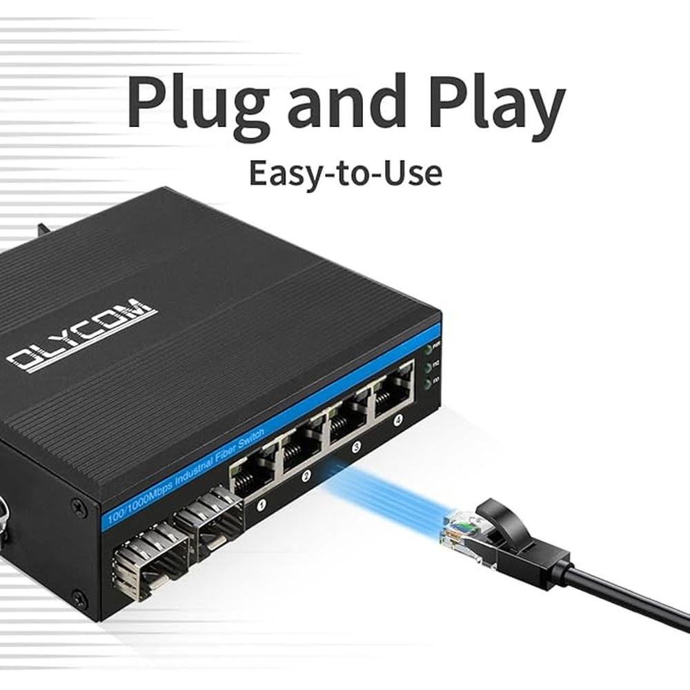 6-Port Hardened Industrial Gigabit PoE+ DIN-Rail Fiber – Close-up Detail