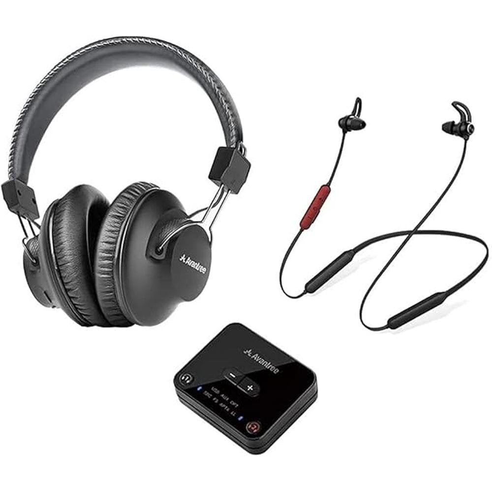 Avantree D4169 Dual Wireless Headphones & Earbuds Set for – Front View