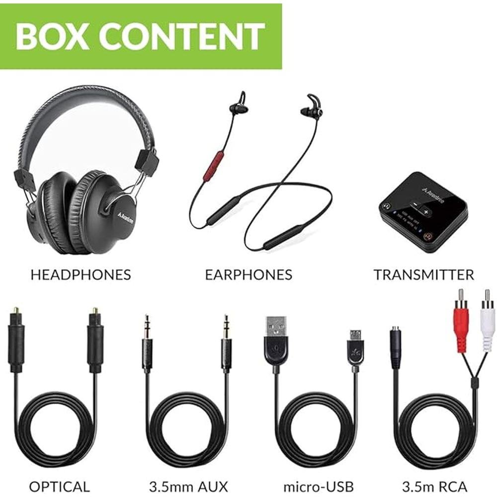 Avantree D4169 Dual Wireless Headphones & Earbuds Set for – Side View