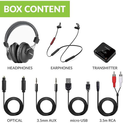 Avantree D4169 Dual Wireless Headphones & Earbuds Set for – Side View