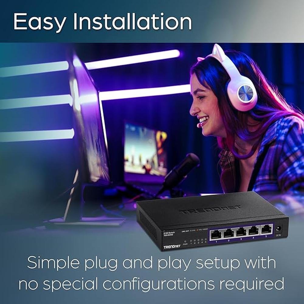 TRENDnet 5-Port Unmanaged 2.5G Gaming Switch – Side View