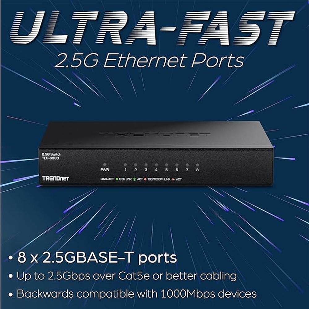 TRENDnet 8-Port 2.5Gb Multi-Gigabit Unmanaged Gaming Switch – In Use