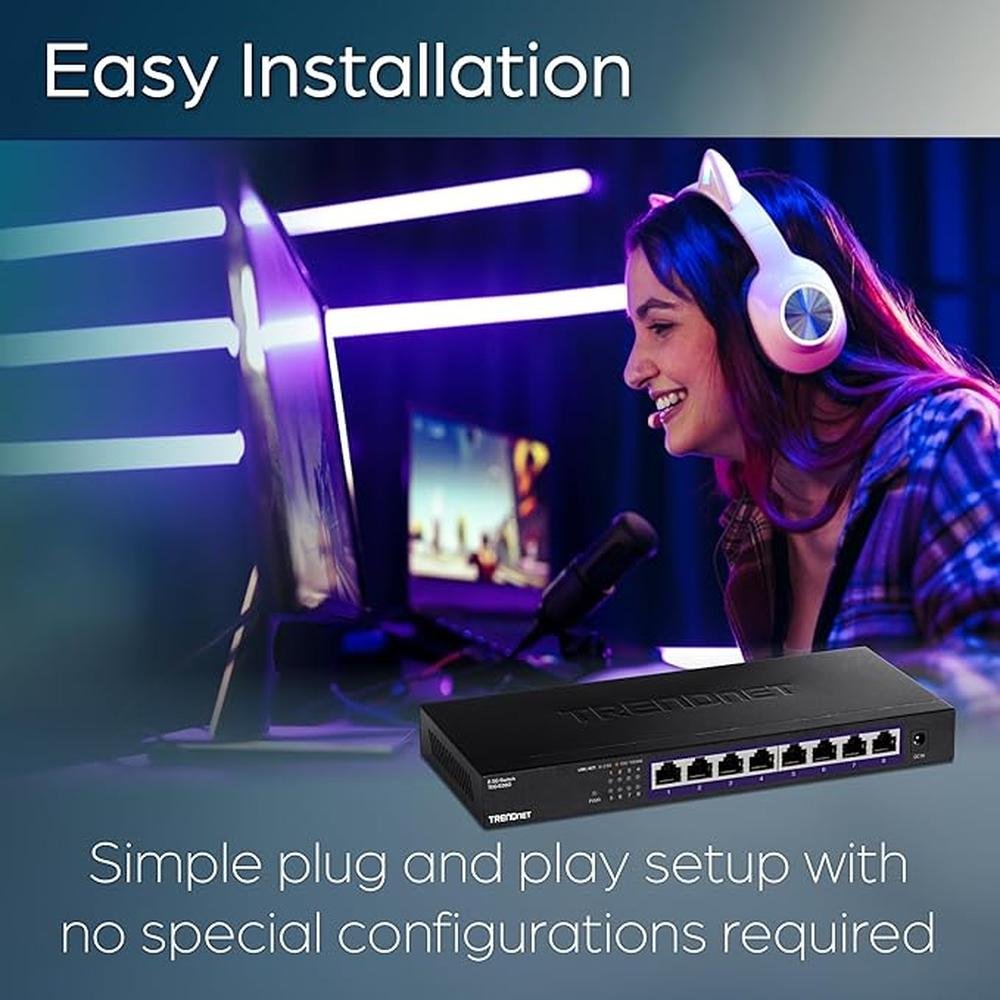 TRENDnet 8-Port 2.5Gb Multi-Gigabit Unmanaged Gaming Switch – Packaging