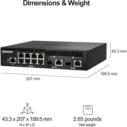QNAP 10-Port 10GbE Half-Width Rackmount Layer 2 Managed – Side View