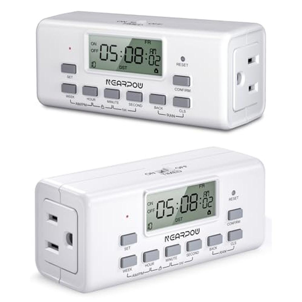 Programmable Timer Outlet: NEARPOW 3-Prong Digital Timer – Front View