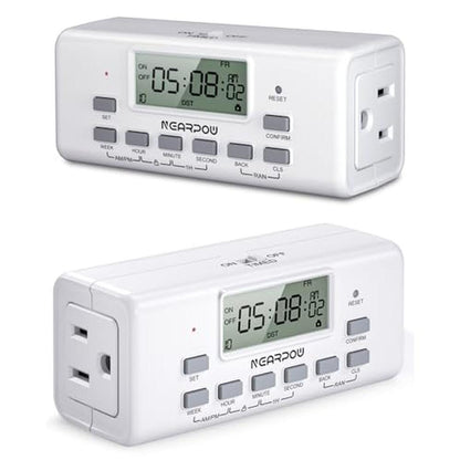 Programmable Timer Outlet: NEARPOW 3-Prong Digital Timer – Front View