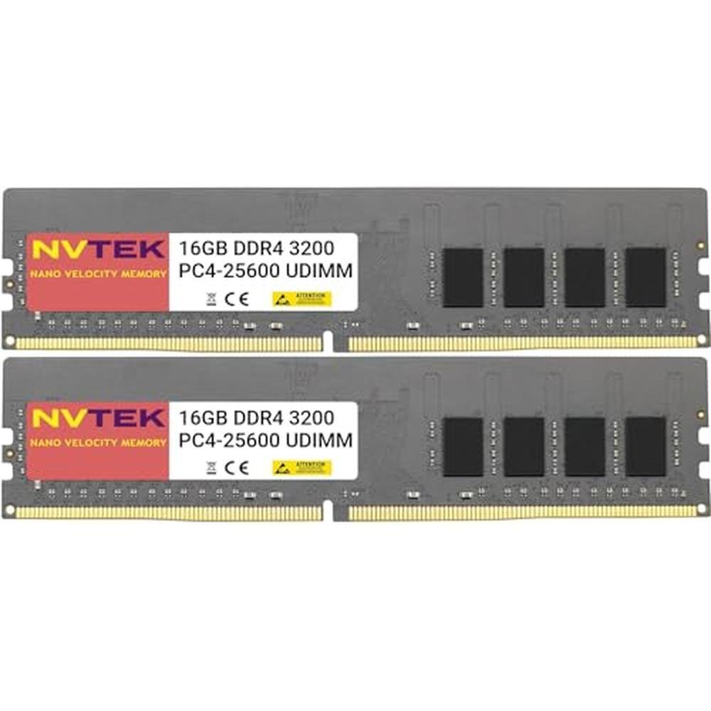 NVTEK 32GB: 2x16GB DDR4 3200MHz PC4-25600 UDIMM 2Rx8 1.2V – Front View