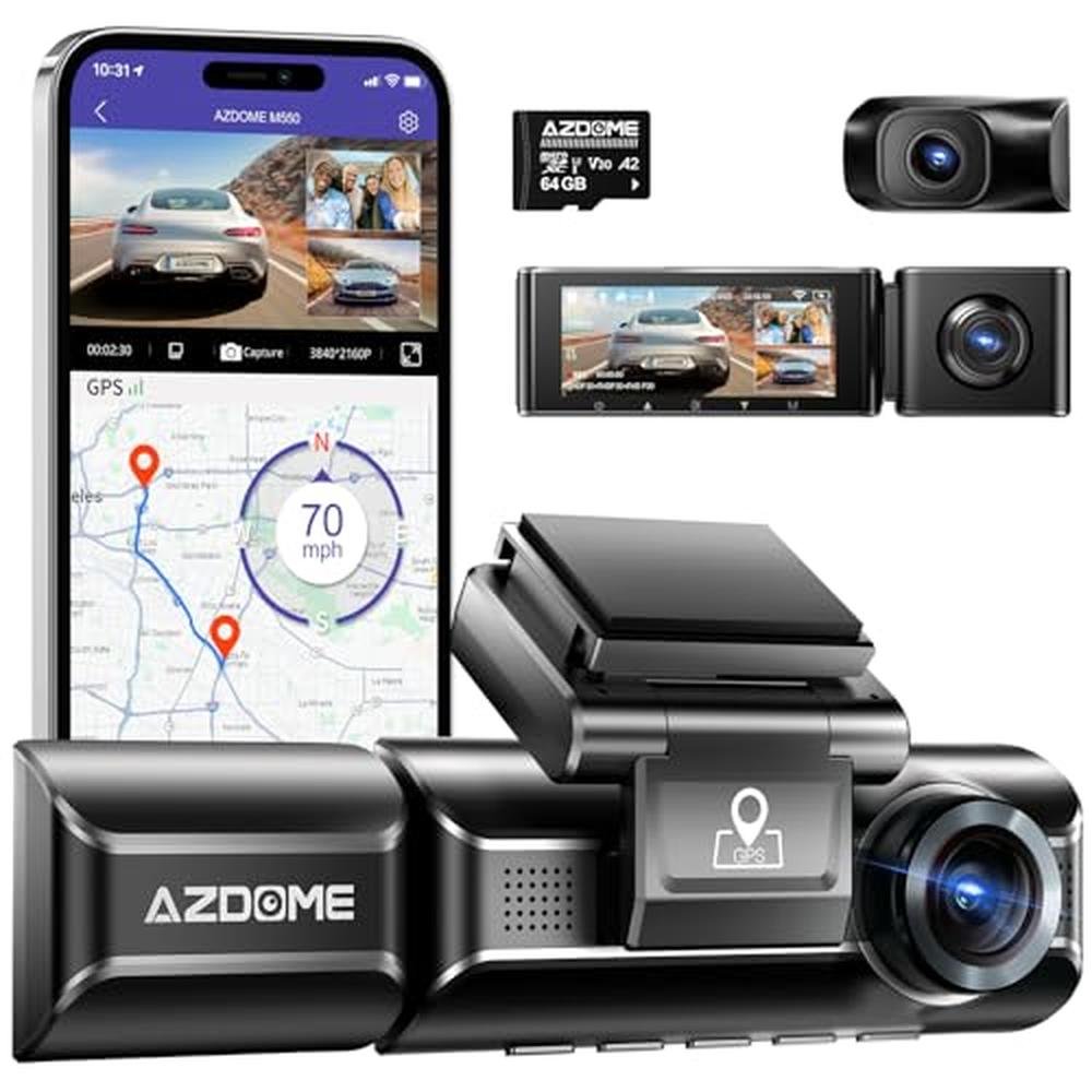 Best 1440p Dash Cam: AZDOME M550 3 Channel 4K+2.5K Dual – Front View