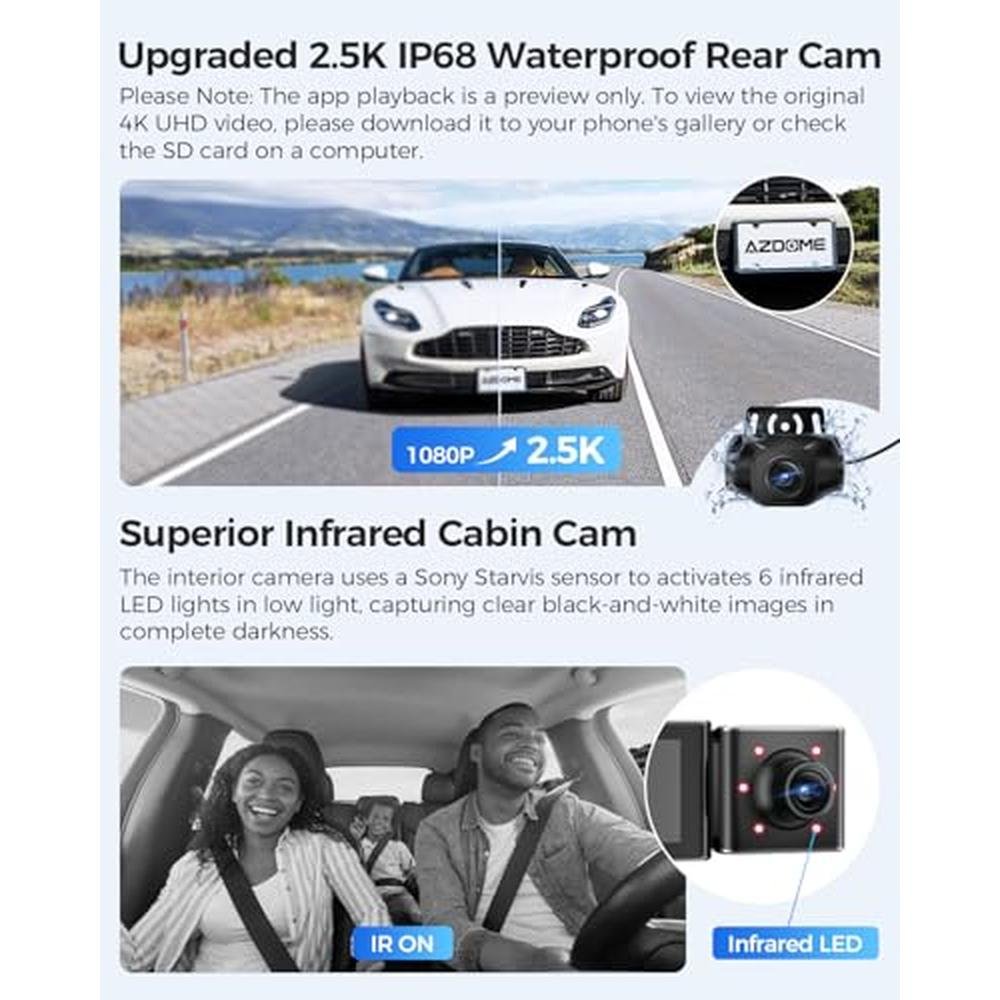 Best 1440p Dash Cam: AZDOME M550 3 Channel 4K+2.5K Dual – Close-up Detail